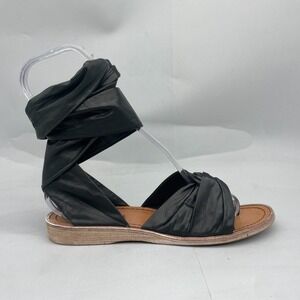 Free People Womens 38 7.5 Higher Love Sandals Black Leather Wrap Gladiator Shoes
